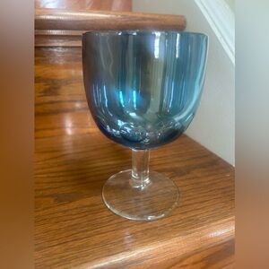 Vintage 1970s Bartlett Collins Iridescent Blue Thumbprint Goblet